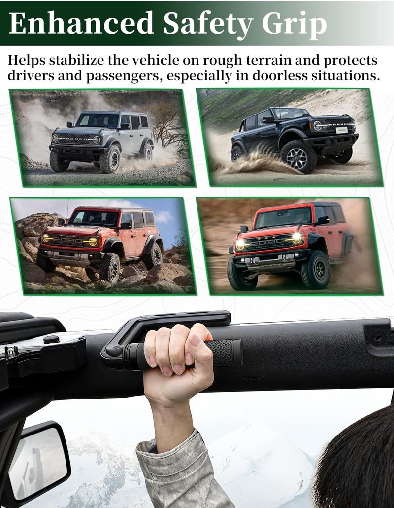JROAD Bronco Aluminum Grab Handles Roll Bar Non-Slip Grip HandlesCompatible with Ford Bronco 2021-2025 Front or Rear Seat 4 Door Soft/Hard Top,Bronco Raptor Interior Accessories （2PCS/Black） - Image 5